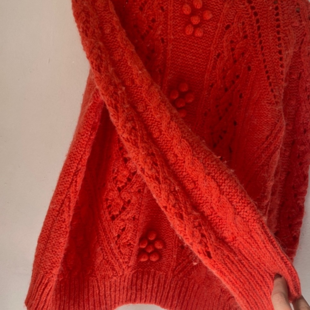 J. Crew M Cable-Knit Pointelle Sweater. - Picture 7 of 12